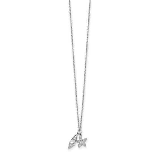 Sterling Shell & Starfish Diamond Pendant