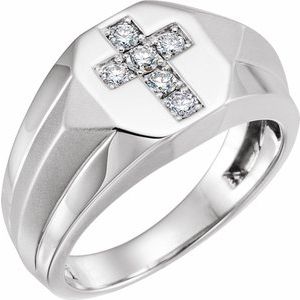 14K White 1/3 CTW Natural Diamond Cross Ring