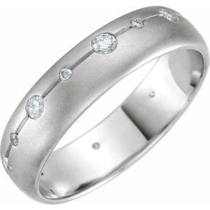 14K White 6 mm 1/2 CTW Natural Diamond Grooved Band with Brush Finish Size 7