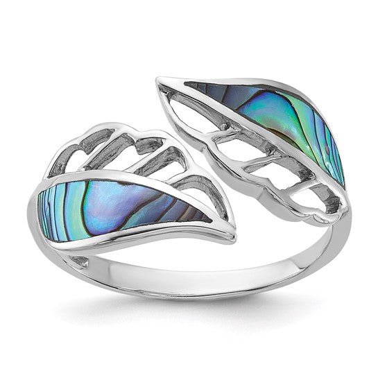 Sterling Silver Abalone Bypass Leaf Ring