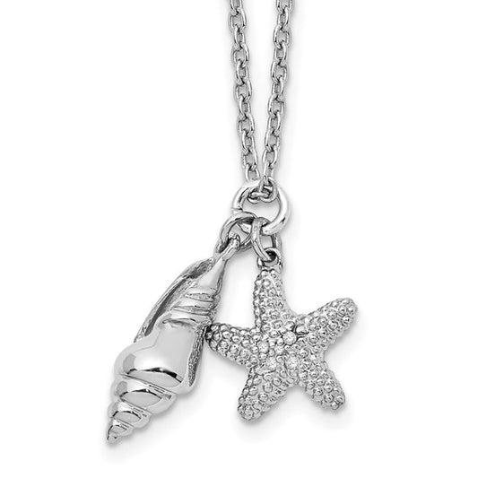Sterling Shell & Starfish Diamond Pendant