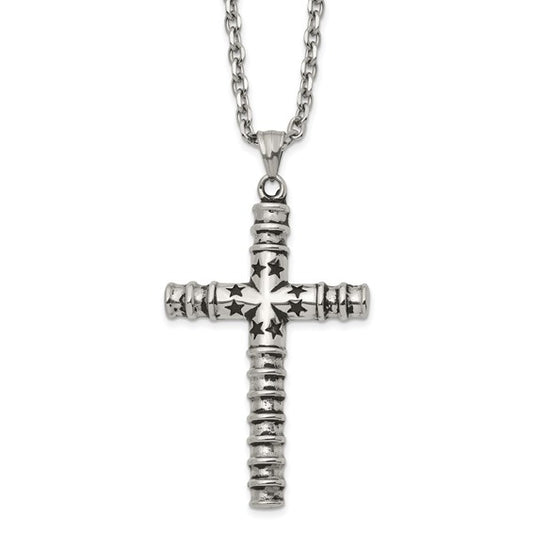 Stainless Antiqued Star Cross Necklace