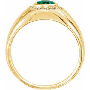 14K Yellow Lab-Grown Emerald & 1/8 CTW Natural Diamond Halo-Style Ring