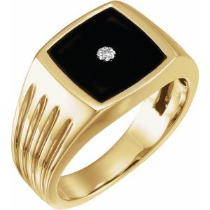 14K Yellow Natural Black Onyx & .005 CTW Natural Diamond Ring