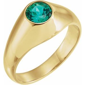 14K Yellow 6.5 mm Round Lab-Grown Emerald Ring