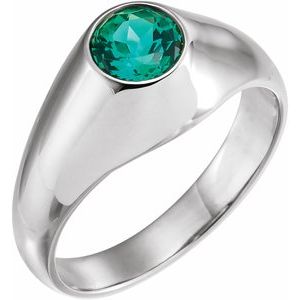 14K White 6.5 mm Round Lab-Grown Emerald Ring