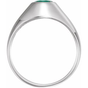 14K White 6.5 mm Round Lab-Grown Emerald Ring