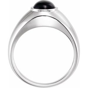 14K White Natural Black Onyx Bezel-Set Ring