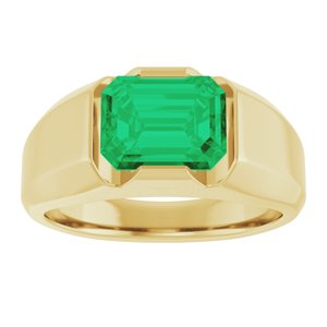 14K Yellow Lab-Grown Emerald Ring